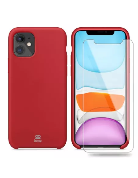 iPhone 11 Coque Liquid Silicone + Verre trempé - Rouge | Ibroz