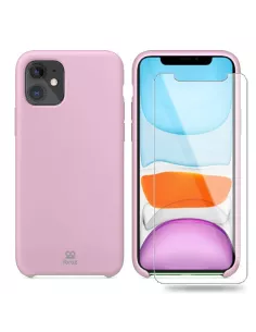 iPhone 11 Coque Liquid Silicone + Verre trempé - Rose | Ibroz