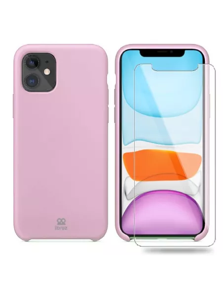 iPhone 11 Coque Liquid Silicone + Verre trempé - Rose | Ibroz