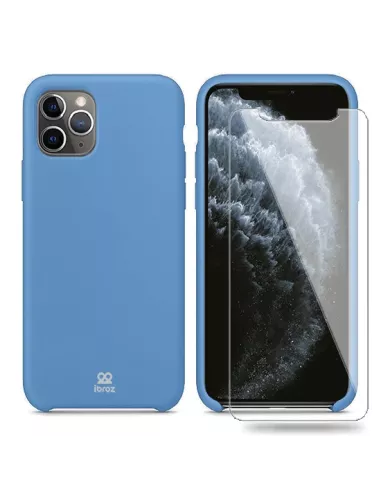 iPhone 11 Pro Max Liquid Silicone Case + 9H Tempered Glass - Blue ci...