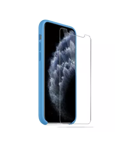 iPhone 11 Pro Max Liquid Silicone Case + 9H Tempered Glass - Blue ci...