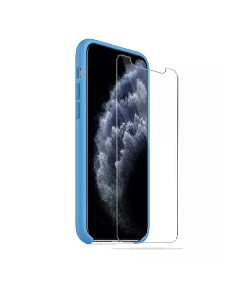 iPhone 11 Pro Max Coque Liquid Silicone + Verre trempé 9H - Bleu ci...
