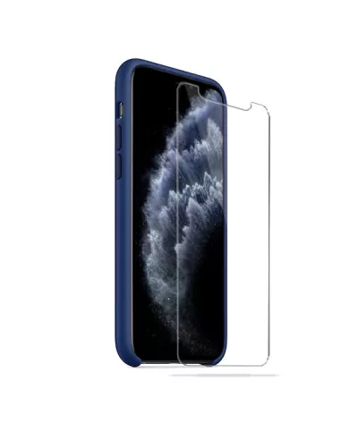 iPhone 11 Pro Max Coque Liquid Silicone + Verre trempé 9H - Bleu nu...