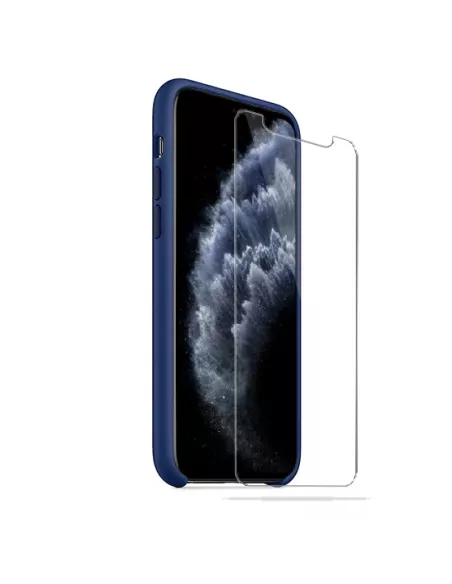 iPhone 11 Pro Max Coque Liquid Silicone + Verre trempé 9H - Bleu nu...