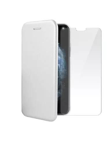 iPhone 11 Pro Max Folio Leather Case + 9" Tempered Glass Screen Protector...