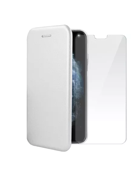 iPhone 11 Pro Max Folio Leather Case + 9" Tempered Glass Screen Protector...