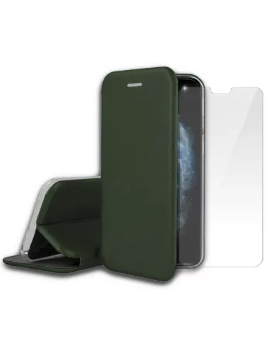 iPhone 11 Pro Max Folio Leather Case + 9" Tempered Glass Screen Protector...