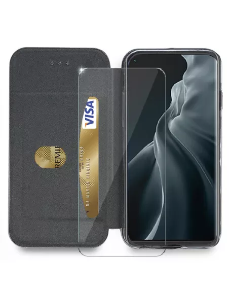Xiaomi Mi 11 Folio Clam Leather Case + 9H Tempered Glass - Black | Ibroz