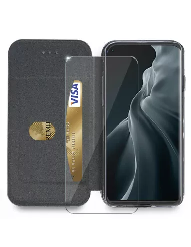 Xiaomi Mi 11 Etui Cuir Folio Clam + Verre Trempé 9H - Bleu | Ibroz