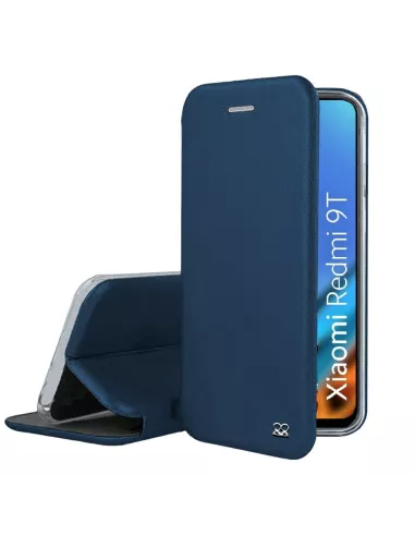 Xiaomi Redmi 9T Folio Clam Leather Case + 9H Tempered Glass - Blue | Ibroz