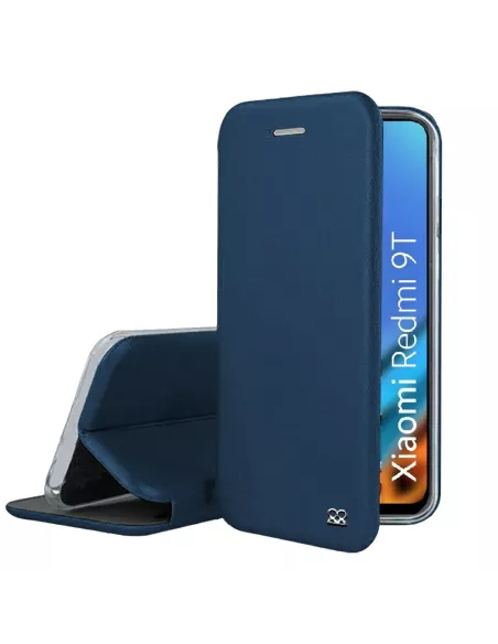 Xiaomi Redmi 9T Etui Cuir Folio Clam + Verre Trempé 9H - Bleu | Ibroz