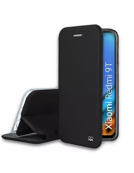 Xiaomi Redmi 9T Etui Cuir Folio Clam + Verre Trempé 9H - Noir | Ibroz