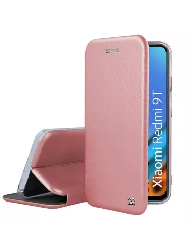 Xiaomi Redmi 9T Folio Clam Leather Case + 9H Tempered Glass - Rose Gold ...