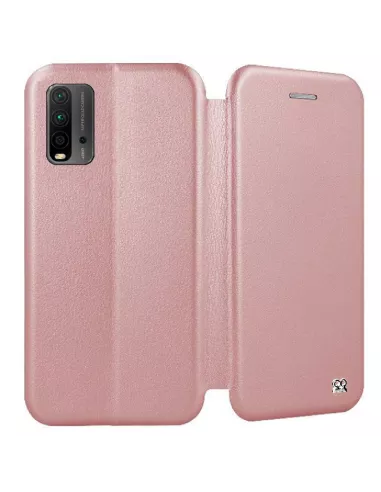 Xiaomi Redmi 9T Folio Clam Leather Case + 9H Tempered Glass - Rose Gold ...