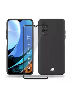 Xiaomi Redmi 9T Case Liquid Silicone Soft Touch black + Tempered Glass...