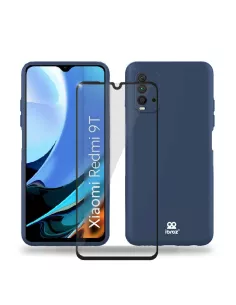 Xiaomi Redmi 9T Case Liquid Silicone Soft Touch blue + Tempered Glass...