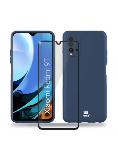 Xiaomi Redmi 9T Case Liquid Silicone Soft Touch blue + Tempered Glass...