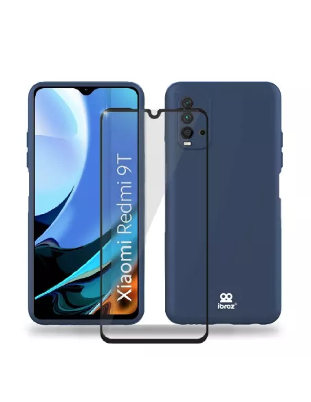 Xiaomi Redmi 9T Case Liquid Silicone Soft Touch blue + Tempered Glass...