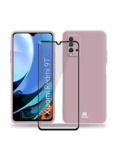 Xiaomi Redmi 9T Coque Liquid Silicone Soft Touch rose + Verre Tremp...