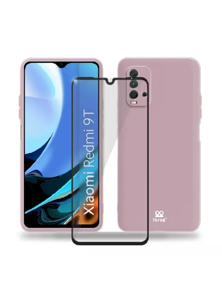 Xiaomi Redmi 9T Case Liquid Silicone Soft Touch pink + Tempered Glass...