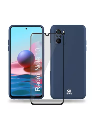 Xiaomi Redmi Note 10 Liquid Silicone Cover Soft Touch blue + Glass ...