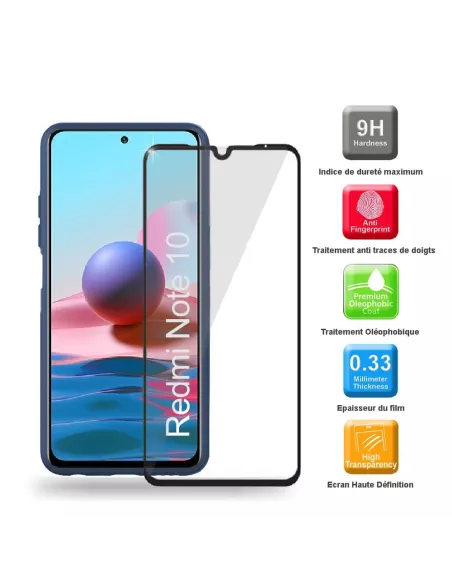 Xiaomi Redmi Note 10 Coque Liquid Silicone Soft Touch bleu + Verre ...