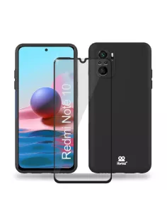 Xiaomi Redmi Note 10 Coque Liquid Silicone Soft Touch black + Glass ...
