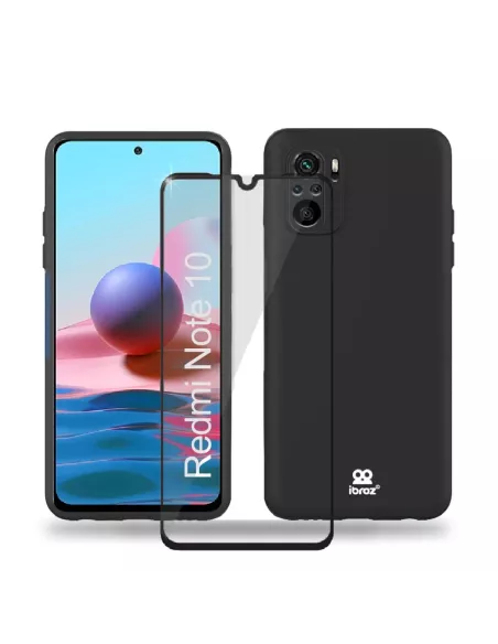 Xiaomi Redmi Note 10 Coque Liquid Silicone Soft Touch noir + Verre ...
