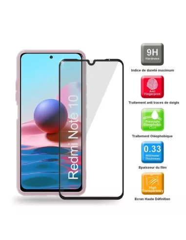 Xiaomi Redmi Note 10 Coque Liquid Silicone Soft Touch rose + Glass ...