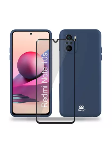 Xiaomi Redmi Note 10s Coque Liquid Silicone Soft Touch blue + Glass...
