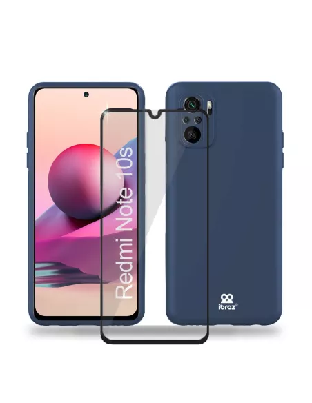 Xiaomi Redmi Note 10s Coque Liquid Silicone Soft Touch blue + Glass...
