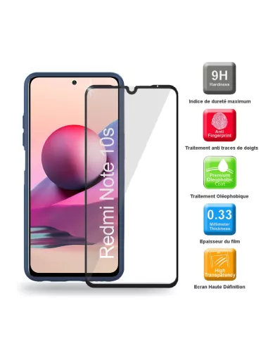 Xiaomi Redmi Note 10s Coque Liquid Silicone Soft Touch blue + Glass...