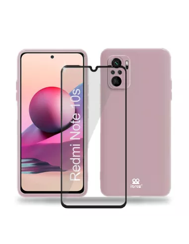 Xiaomi Redmi Note 10s Coque Liquid Silicone Soft Touch rose + Verre...