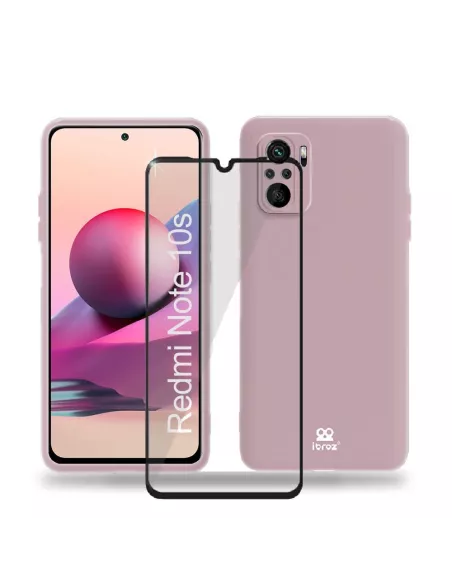 Xiaomi Redmi Note 10s Coque Liquid Silicone Soft Touch rose + Verre...