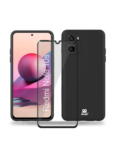 Xiaomi Redmi Note 10s Coque Liquid Silicone Soft Touch noir + Verre...