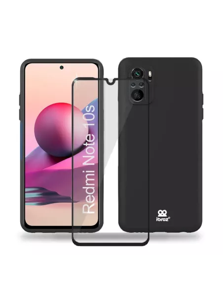 Xiaomi Redmi Note 10s Coque Liquid Silicone Soft Touch noir + Verre...