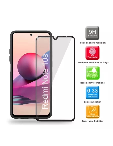 Xiaomi Redmi Note 10s Coque Liquid Silicone Soft Touch noir + Verre...