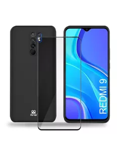 Xiaomi Redmi 9 Liquid Silicone Soft Touch Case black + Tempered Glass...