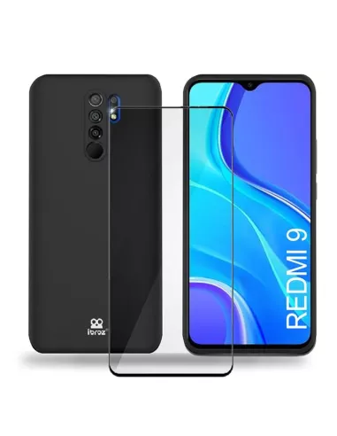 Xiaomi Redmi 9 Coque Liquid Silicone Soft Touch noir + Verre Trempé...