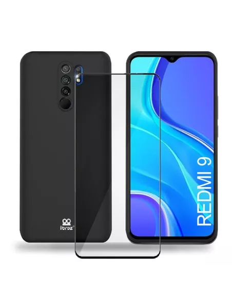 Xiaomi Redmi 9 Coque Liquid Silicone Soft Touch noir + Verre Trempé...