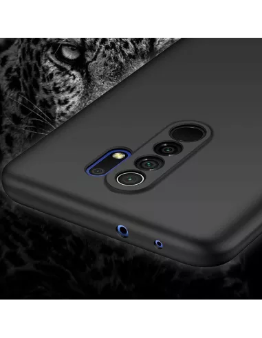 Xiaomi Redmi 9 Coque Liquid Silicone Soft Touch noir + Verre Trempé...