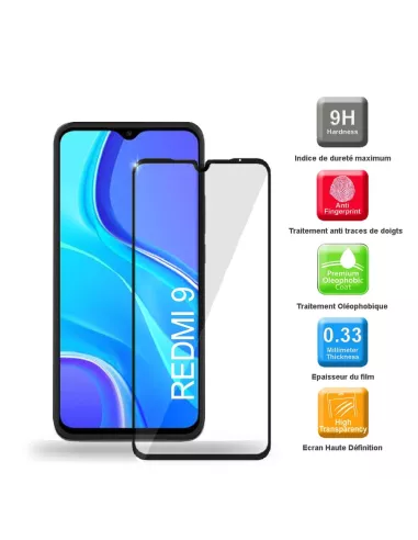 Xiaomi Redmi 9 Coque Liquid Silicone Soft Touch noir + Verre Trempé...