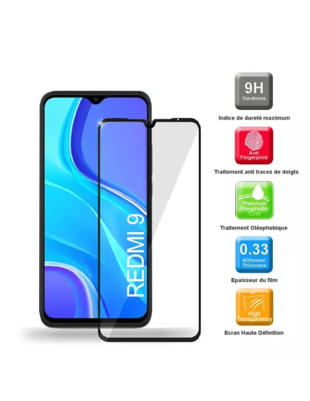 Xiaomi Redmi 9 Coque Liquid Silicone Soft Touch noir + Verre Trempé...