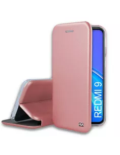Xiaomi Redmi 9 Etui Cuir Folio Clam + Verre Trempé 9H - Rose | Ibroz