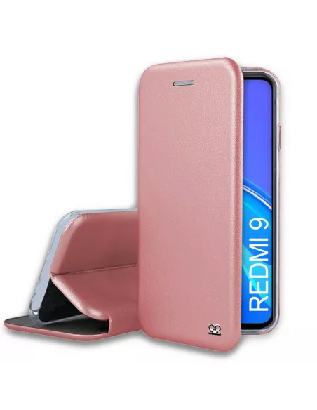 Xiaomi Redmi 9 Etui Cuir Folio Clam + Verre Trempé 9H - Rose | Ibroz