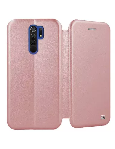 Xiaomi Redmi 9 Etui Cuir Folio Clam + Verre Trempé 9H - Rose | Ibroz