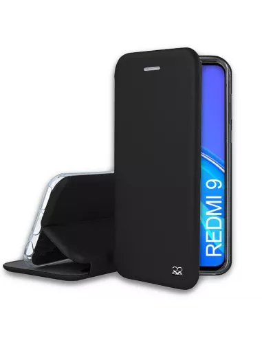 Xiaomi Redmi 9 Folio Clam Leather Case + 9H Tempered Glass - Black | Ibroz