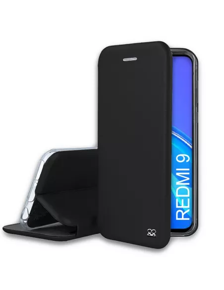 Xiaomi Redmi 9 Folio Clam Leather Case + 9H Tempered Glass - Black | Ibroz