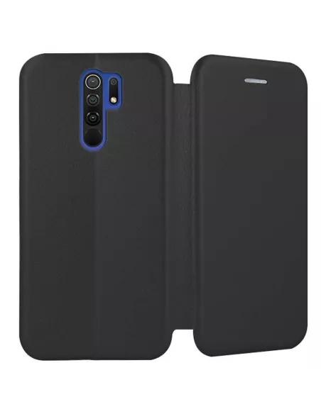 Xiaomi Redmi 9 Folio Clam Leather Case + 9H Tempered Glass - Black | Ibroz