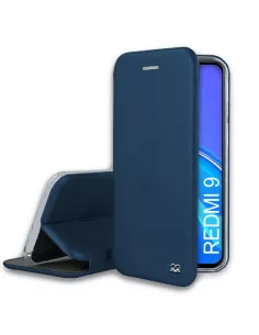 Xiaomi Redmi 9 Etui Cuir Folio Clam + Verre Trempé 9H - Bleu | Ibroz